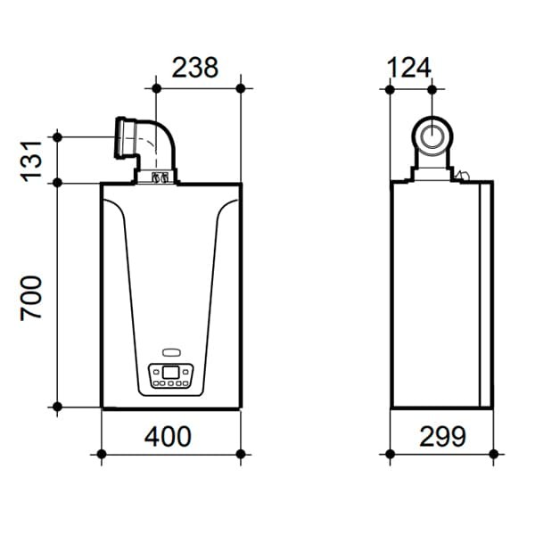 Dimensions Chaudière BAXI Platinum Compact 26/26 F ECO