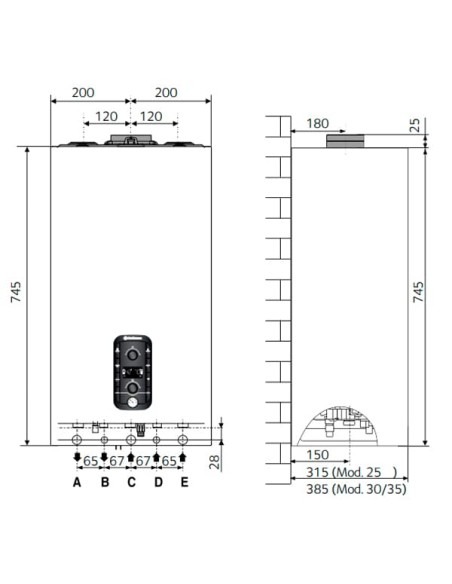 Dimensions Chaudière Chaffoteaux Mira Advance Link 30