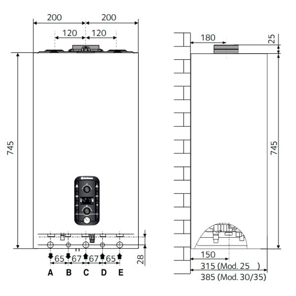 Dimensiones Caldera Chaffoteaux Mira Advance Link 35