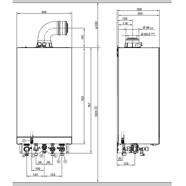 Dimensions Chaudière VIESSMANN VITODENS 050-W B0KA 25KW