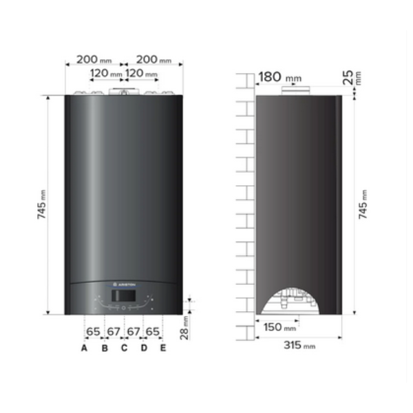 Ariston Ateas One Net 35 FF EU Boiler Dimensions