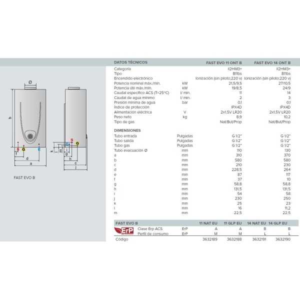 Calentador ARISTON FAST EVO 14 ONT B EU, Atmosférico SIN PILOTO
