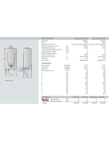 Calentador ARISTON FAST EVO 14 ONT B EU, Atmosférico SIN PILOTO